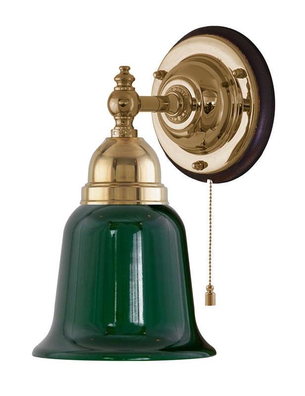 Vägglampa - Adelborg mässing med grönt glas - gammaldags inredning - klassisk stil - retro - sekelskifte