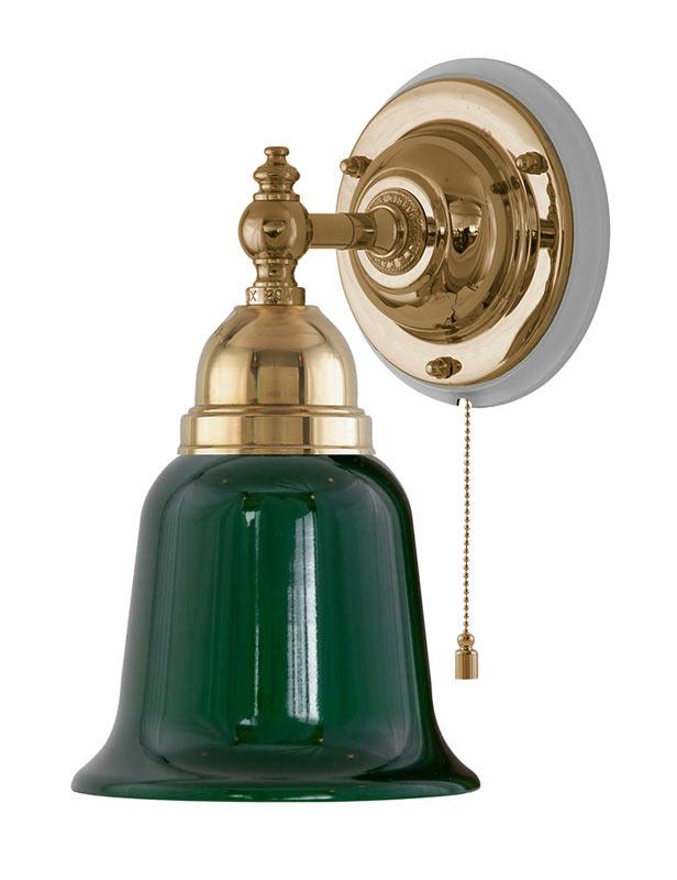 Vegglampe - Adelborg messing, grønn klokke - arvestykke - gammeldags dekor - klassisk stil - retro - sekelskifte