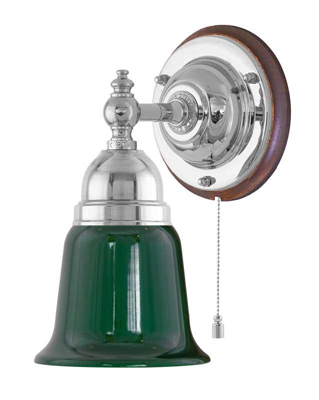 Vägglampa - Adelborg förnicklad med grönt glas - gammaldags inredning - klassisk stil - retro - sekelskifte