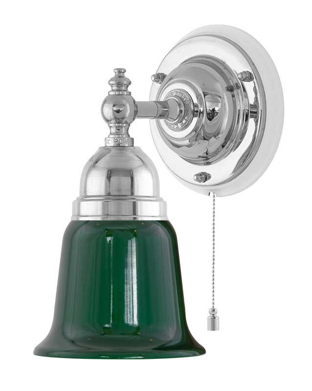Vägglampa - Adelborg förnicklad med grönt glas - gammaldags inredning - klassisk stil - retro - sekelskifte