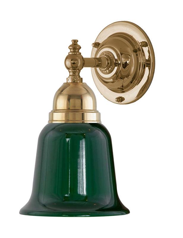 Vegglampe - Adelborg messing, grønn klokke - arvestykke - gammeldags dekor - klassisk stil - retro - sekelskifte