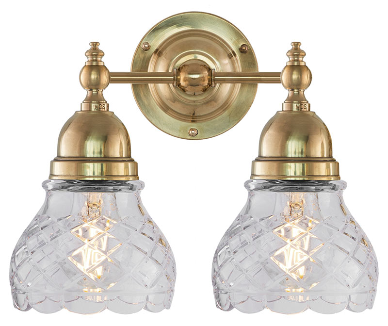 Bathroom Wall Light - Bergman - Brass, with Clear Cut-Glass Shades