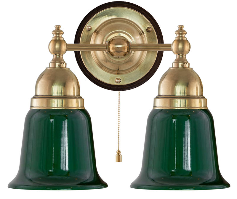 Vegglampe - Bergman messing, grønn klokke - arvestykke - gammeldags dekor - klassisk stil - retro - sekelskifte