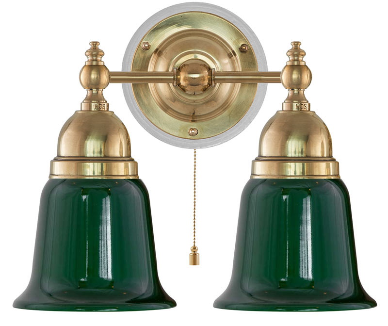Vegglampe - Bergman messing, grønn klokke - arvestykke - gammeldags dekor - klassisk stil - retro - sekelskifte