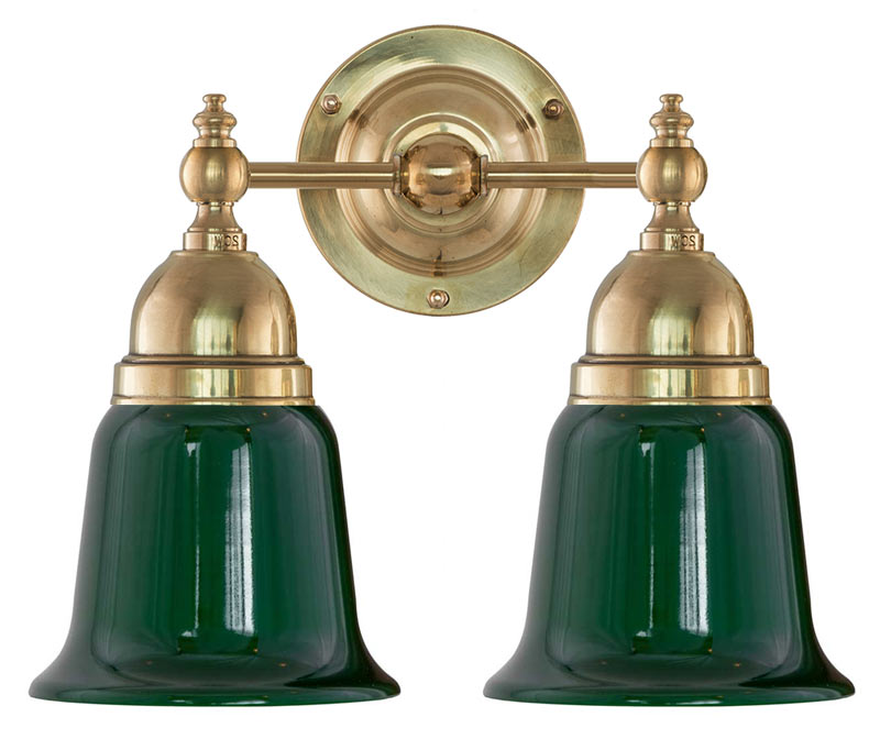Vägglampa - Bergman mässing, grön klocka - gammaldags inredning - klassisk stil - retro - sekelskifte