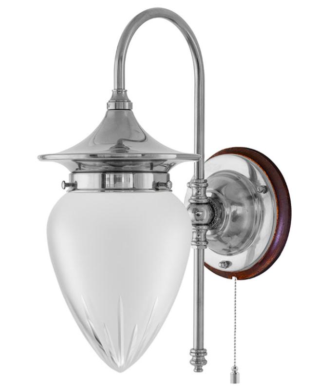 Vägglampa - Fryxell förnicklad slipat mattglas - gammaldags inredning - klassisk stil - retro - sekelskifte