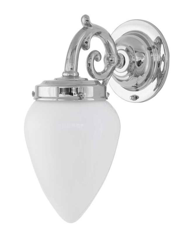 Badezimmerlampe – Topelius, vernickelt, Weißglas, Tropfenform