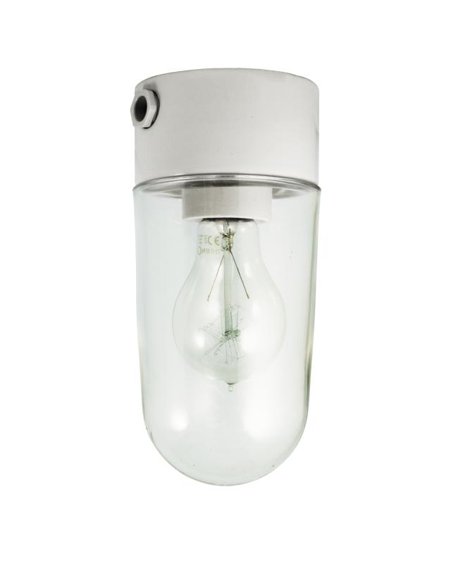 Porcelænslampe ude/vådrum - IP54/kuppel/hvid/lige