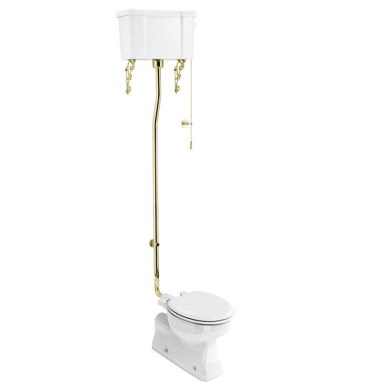 WC - Burlington høytspylende toalett, veggsisterne og sete - gulldetaljer
