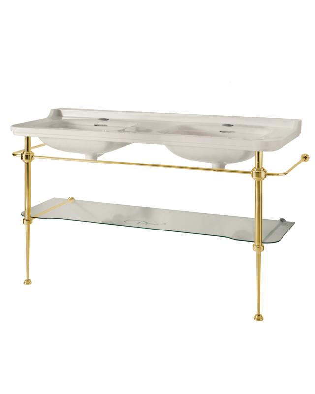 Sink with Gold Legs & Glass Shelf - Art Deco - Double 150 cm