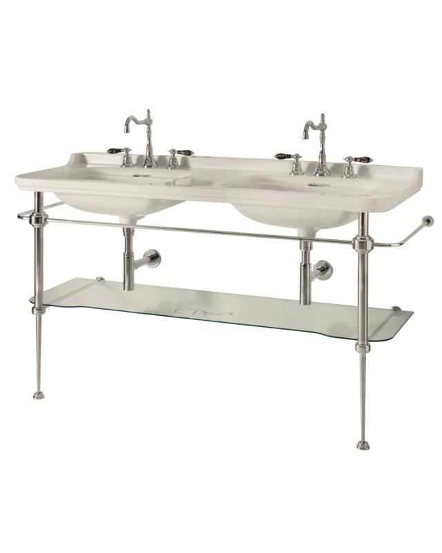 Sink with Chrome Legs & Glass Shelf - Art Deco - Double 150 cm