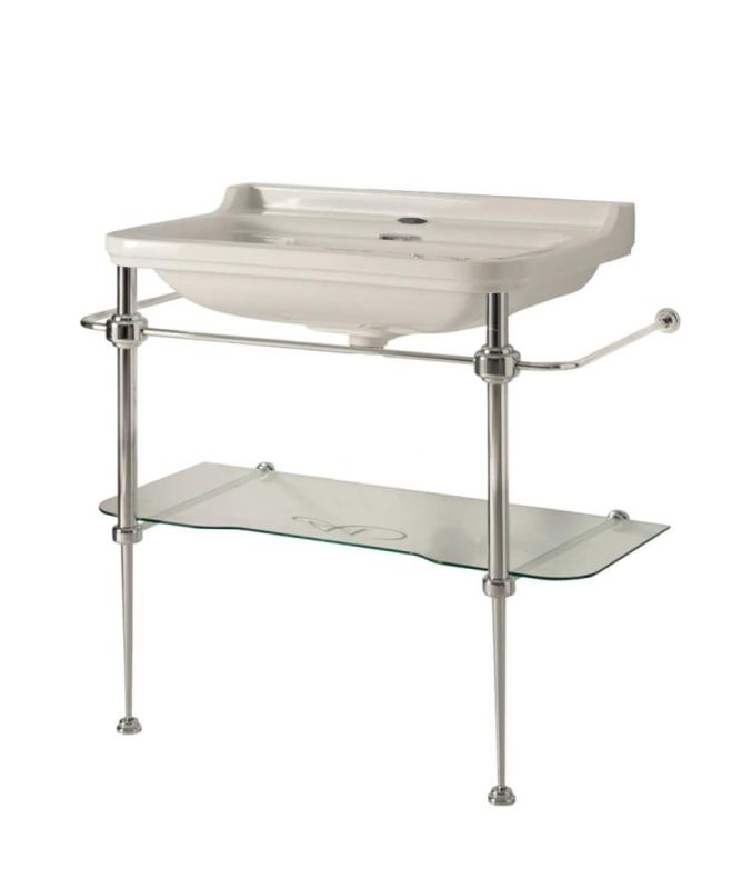 Sink with Chrome Legs & Glass Shelf - Art Deco 88 cm