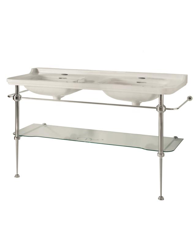 Sink with Chrome Legs & Glass Shelf - Art Deco - Double 150 cm