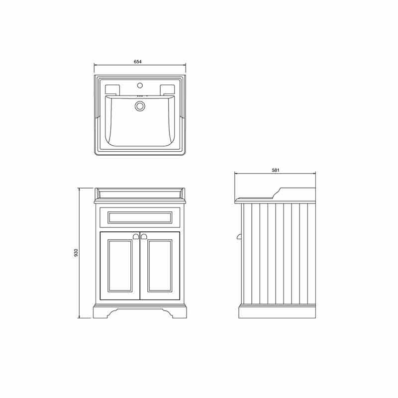 Tvättställsskåp Burlington - 65 cm porslin/dörr - gammaldags inredning - klassisk stil - retro - sekelskifte
