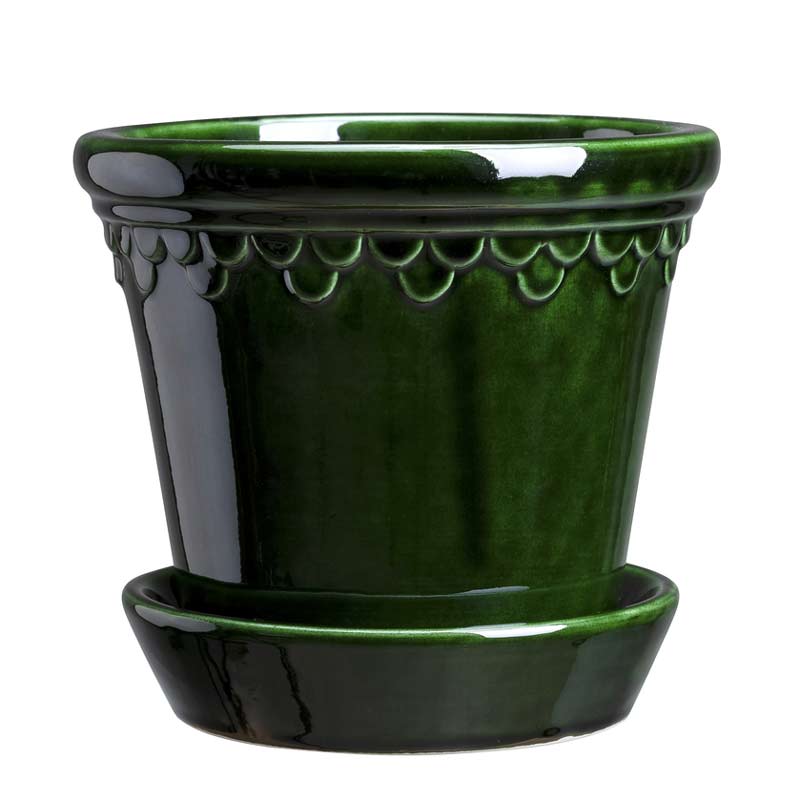 Bergs Potter Tontopf mit Untertasse, Jugendstil - Grün 25 cm