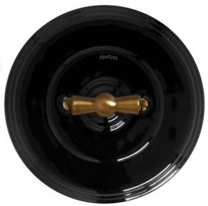Fontini two-way light switch - Black porcelain with brass knob