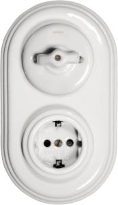 Outlet & Rotary Light Switch - White porcelain