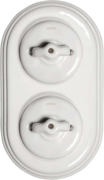 Rotary Light Switch Double - White porcelain