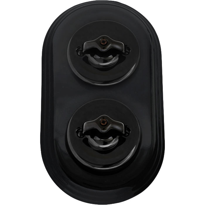 Rotary Light Switch Double - Black porcelain