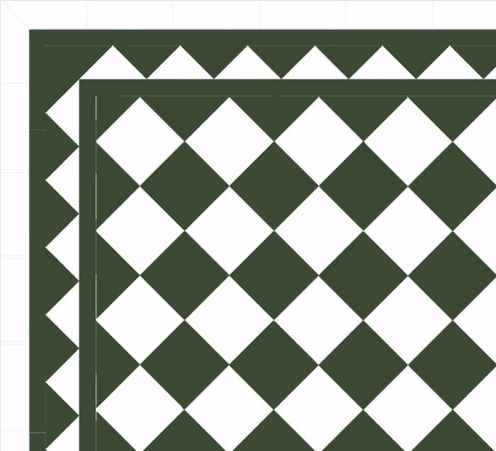 Granittfliser - Sjakkbrett 15 x 15 cm mørkegrønn/hvit - arvestykke - gammeldags dekor - klassisk stil - retro - sekelskifte
