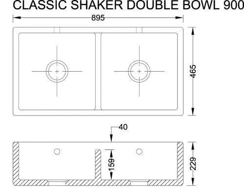 Kitchen Sink Porcelain - Shaws Classic Shaker Double 900
