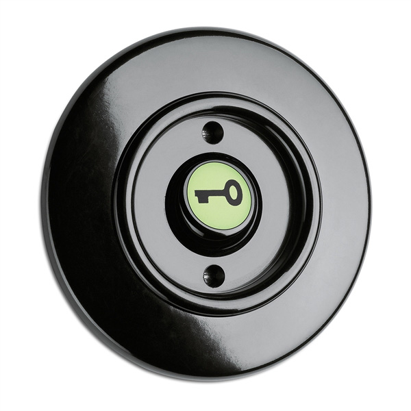 Round Bakelite Light Switch - Glow-in-the-Dark Rocker Button with Key Symbol