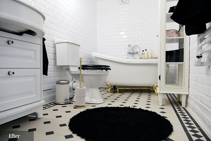 Badrumsinspiration - Före- och efterbilder - klassiskt badrum i svart och vitt - sekelskifte - gammaldags inredning - retro - klassisk stil