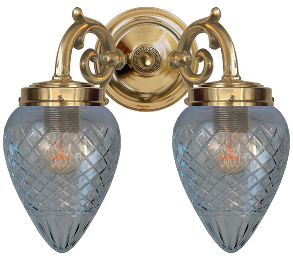 Vägglampa Tegengren Tvåarmad vägglampa i mässing Sekelskifte Vägglampa mässing Topelius Klarglas droppe Klassisk
