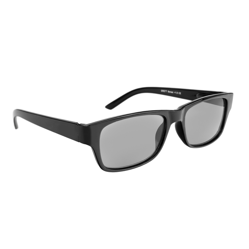 Bonao - Svarta läsglasögon med solskydd i en tidlös, rektangulär design.