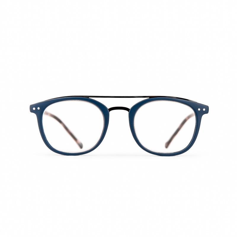 Dayton - Blåa läsglasögon med sköldpaddsmönstrade skalmar (Minusstyrkor)