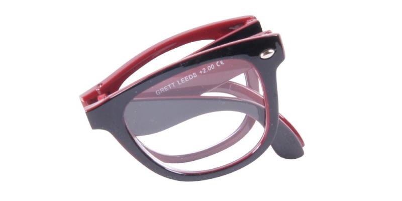 Leeds - vikbara svarta och röda läsglasögon