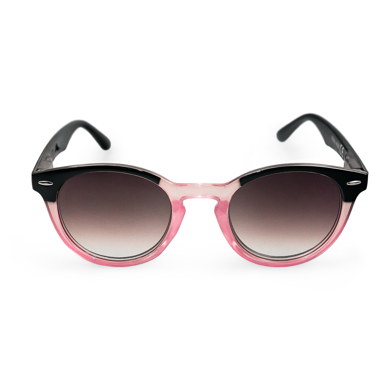 Porto - transparent rosa läsglasögon med svarta skalmar och solskydd