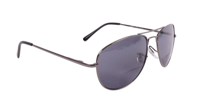 Solglasögon med läsruta i grått snett framifrån