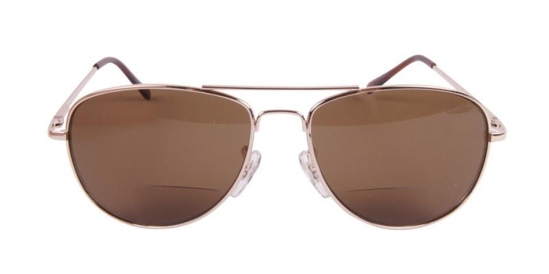 Solglasögon med läsruta i guld framifrån