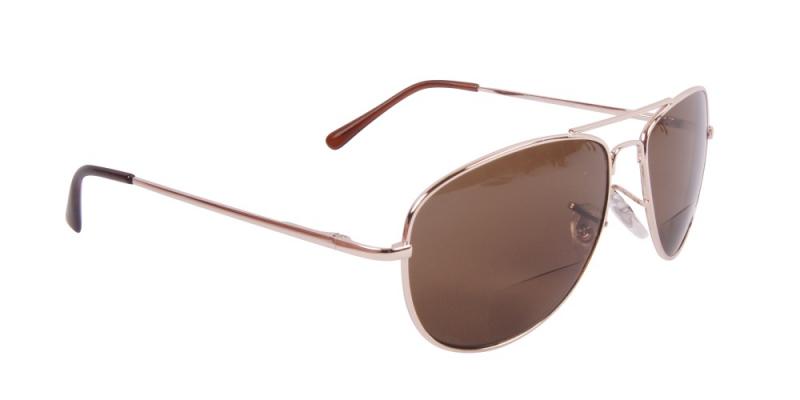 Solglasögon med läsruta i guld snett framifrån