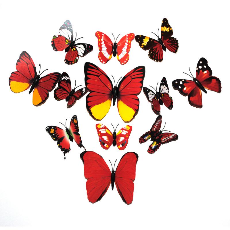 Dekorativa röda fjärilar i PVC med magnet