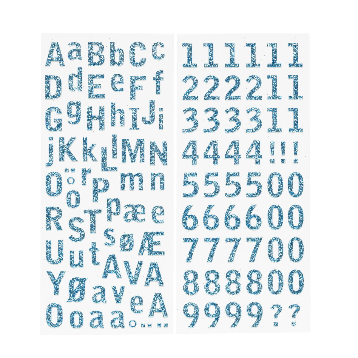 Alfabet/siffror glitter blå