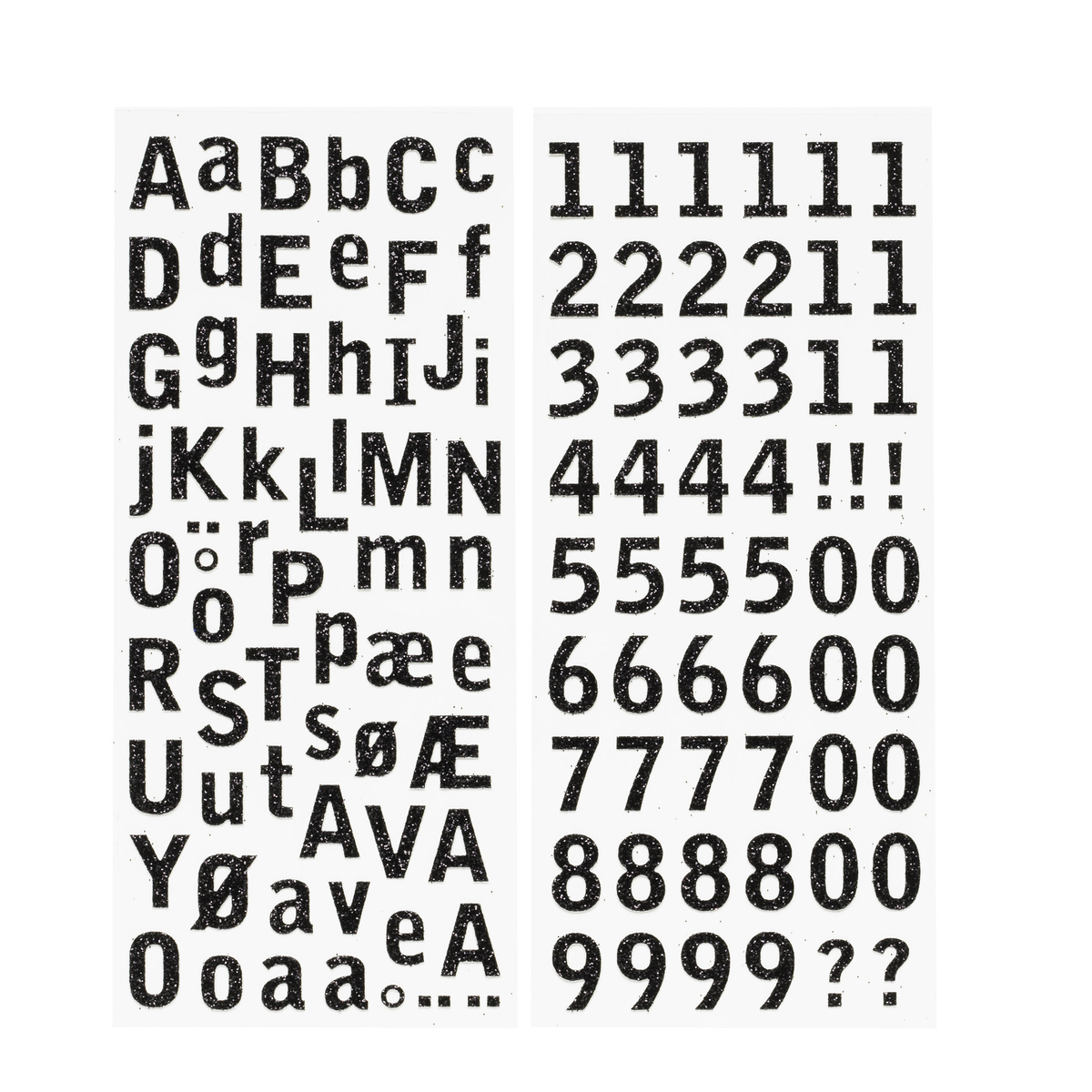 Alfabet/siffror glitter svart