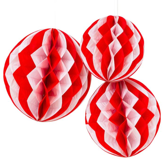 Honeycomb 3-pack 20/25/30cm vit/röd