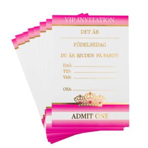 Inbjudningskort 10,5x14,8cm 8-pack rosa/krona