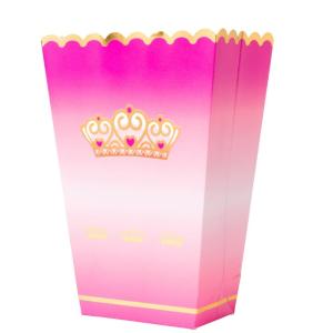 Popcornbägare 13x19cm 8-pack rosa/guldkrona