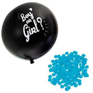 Genderballong ljusblå konfetti