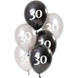 Ballonger svart/silver 6-pack 30 år