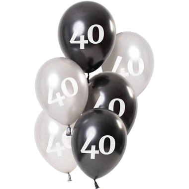 Ballonger svart/silver 6-pack 40 år
