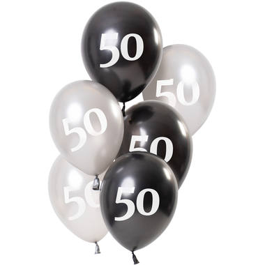Ballonger svart/silver 6-pack 50 år