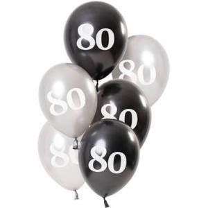 Ballonger svart/silver 6-pack 80år
