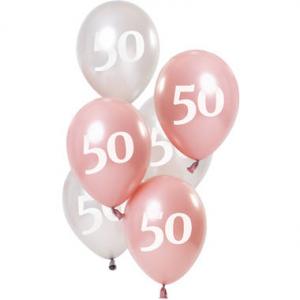 Ballonger rosa/silver 6-pack 50år