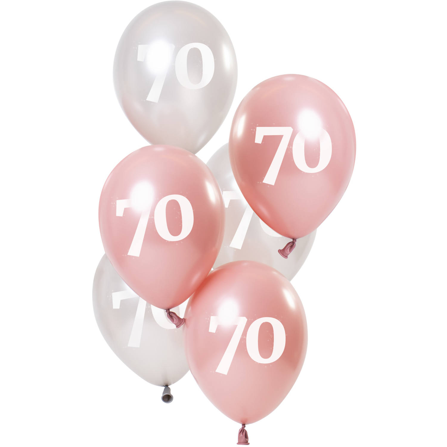 Ballonger rosa/silver 6-pack 70år