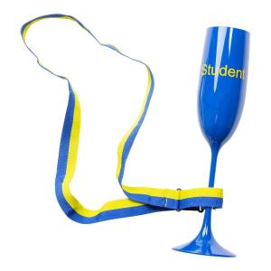 Champagneglas med band student blå