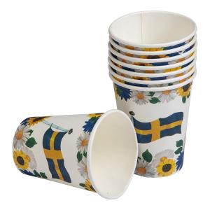 Pappersmugg 8-pack svenska flaggan/blommor